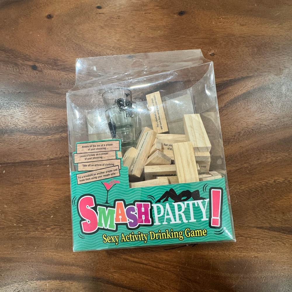 Smash Party Drinking Game with Glass and Wooden Blocks